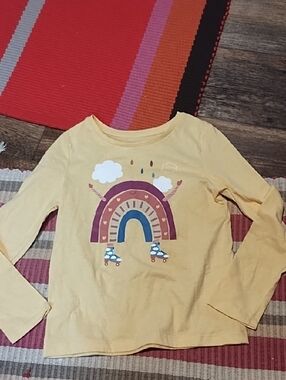 Girls' Yellow Rainbow Graphic Long Sleeve Tee with Roller Skate Design
